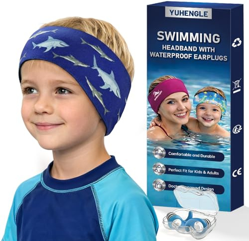 Bandeau de Natation Enfants – Bandeau en Néoprène avec Bouchons d’Oreilles,Haute Élasticité et Fermeture Réglable Auto-agrippante,Protection des Oreilles pour Piscine et Sports Aquatiques