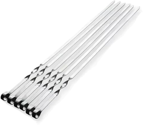 Brochettes en Métal Brochettes de Barbecue en acier inoxydable, 50cm, 6 pièces, larges bâtons, fourchette plate, ustensile pique-nique Camping plein air