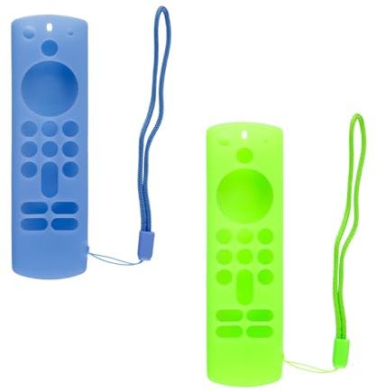 Wellrun 2 Pack Remote Control Cover Case,Anti-Slip Silicone Sleeve with Lanyard,Glow in the Dar,Protective Case for for Alexa Voice Remote 3rd Gen,Fire TV Stick 4K,Green & Blue