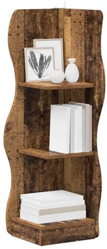 vidaXL Eckregal mit Regal Altholz 34 x 33 x 102 cm Holzwerkstoff, Wohnzimmer, Moderne Wellenregal, feuchtigkeitsbeständig, platzsparende Ecklösung, haltbare Deko-Aufbewahrung