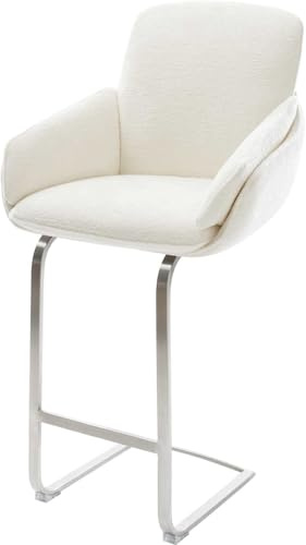 DELIFE Barstuhl Luan-Flex Freischwinger Flach Edelstahl Silberfarben Bouclé Soft Beige