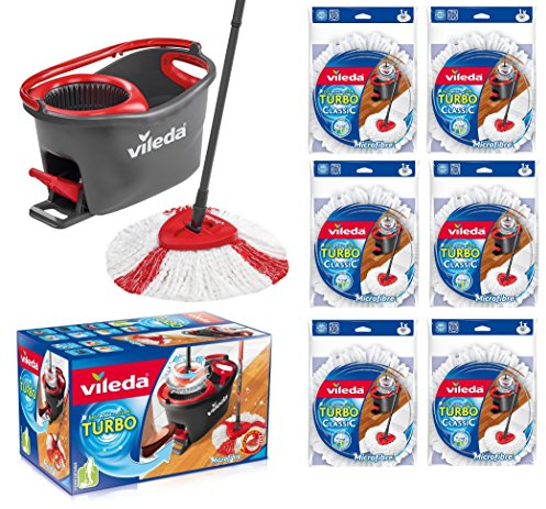 VILEDA Turbo EasyWring & Clean Complete Set Mop with Bucket and Power Spinner Plus Six Replacement Heads Turbo Classic Top Price