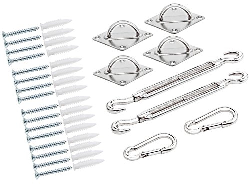 Detex Kit de Fixation Voile d'ombrage carré Triangle Fixation auvent kit Accessoires de Fixation matériel Acier chromé