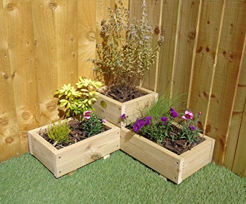 Corner Garden Wooden Reverse Decking Planter Plant Pot - Steps Tiers Herb Flower Patio (Natural)