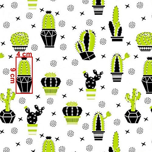 Tela de 100 % algodón para niños, por metros, para artesanía o costura, diseño de animales, 100 x 160 cm, 1 metro (cactus, color verde)