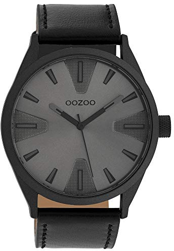 Oozoo Herrenuhr mit Lederband 45 MM Dunkelgrau/Silbergrau/Schwarz C10024