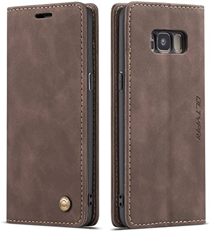 QLTYPRI Hülle für Samsung Galaxy S8, Vintage Dünne Handyhülle mit Kartenfach Geld Slot Ständer PU Ledertasche TPU Bumper Flip Schutzhülle Kompatibel mit Samsung Galaxy S8 - Kaffee Braun