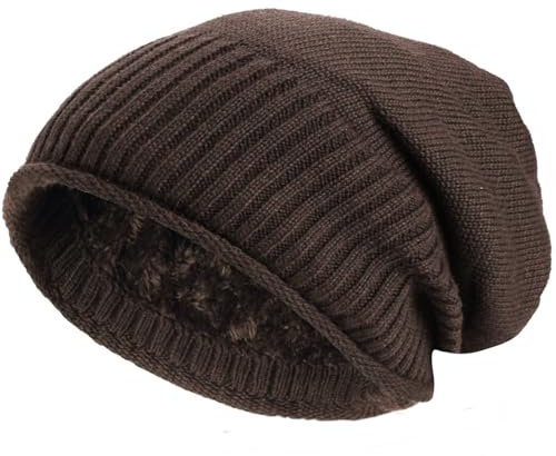 Hatstar Warme gefütterte Feinstrick Damen Beanie Mütze | Herren Wintermütze | mit sehr weichem Fleece Innenfutter | Unisex weich & warm (Taupe/braun)