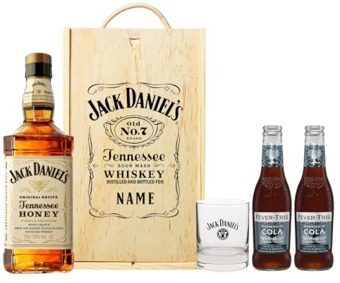 Personalised Jack Daniels Tennessee Honey Whiskey Gift Set with JD Glass & Fever - Alcohol Gifts For Him, Birthday Gifts for Men, Mens Valentines Gifts, Boyfriend Gifts, Mens Gifts, Gifts for Him