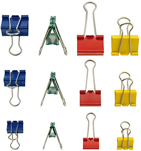 Westcott Foldback-Klammern, Set mit 72 Stück, Bunt, in 3 Größen (19, 25, 32 mm), in 4 Farben (Rot, grün, Gelb, Blau), 6 Boxen à 12 Stück, E-10721 00