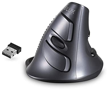 DELUX Ergonomische Maus Kabellos, Vertikale Maus für Karpaltunnel, Geräuschloser klick, 1600 DPI, 6 Tasten, 2.4G, Abnehmbare Handgelenkauflage, Für Laptop/PC/Computer (M618GX-Schwarz&grau)