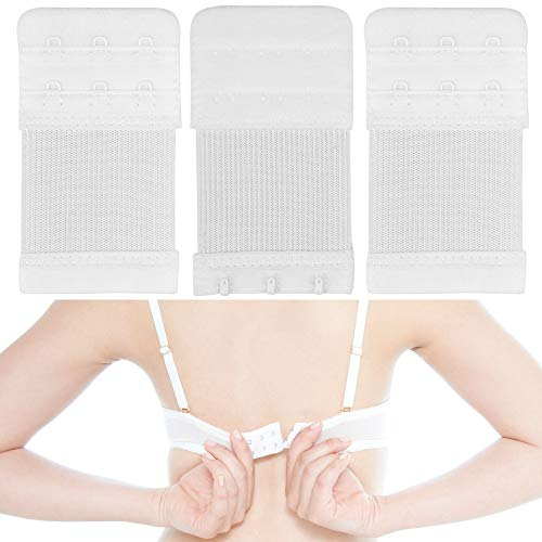 Bequeme BH Erweiterung, 3 Stück, Größe L mit Farbe Weiss, 3er Haken Reihe, Büstenhalter Verlängerer, Büsten Verschluss Verlängerung, 3 x 2 Hook Bra Extender, 3x2 Hakenverlängerer Schwangerschaft