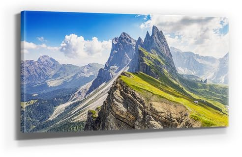 Atemberaubendes Bergbild auf Leinwand - Geißlergruppe Puez - als 120x60cm großes XXL Leinwandbild. Wandbild als Hintergrund und Deko für Wohnzimmer & Schlafzimmer. Aufgespannt auf Holzrahmen