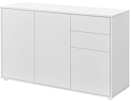 [en.casa] Sideboard Paarl Kommode 74 x 117 x 36 cm mit 2 Schubladen und 3 Schranktüren Spanplatte Weiß matt