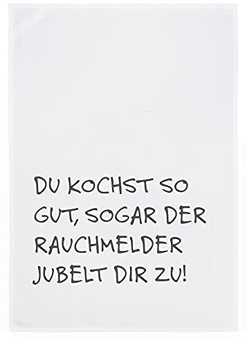 Geschirrtuch weiss, DU KOCHST SO GUT, SOGAR DER RAUCHMELDER JUBELT DIR ZU!, grau