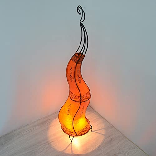 Orientalische Stehlampe Aida Orange 100cm Groß Marokkanische Stehlampen Gestell aus Metall Lampenschirm aus Leder Lederlampe Hennalampe Lampe Lederleuchte Moderne Barock Antik Dekoration 320328