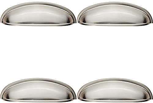 4 Pack | Shaker Cup Pull Handle - 124 x 35mm - 96mm Fixing Centres - Satin Nickel | Pull Handle for Lightweight Internal Cupboard Doors - Metal Cabinet Cup Pull Handle - Kitchen Drawers
