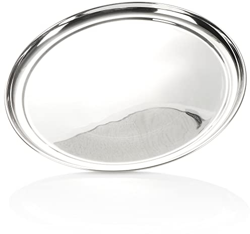 COM-FOUR® Bandeja para Servir de Acero Inoxidable - Bandeja Redonda para Servir y Decorar - Bandeja para Servir Brillante (1 Pieza - Alrededor de 33 cm con Borde)