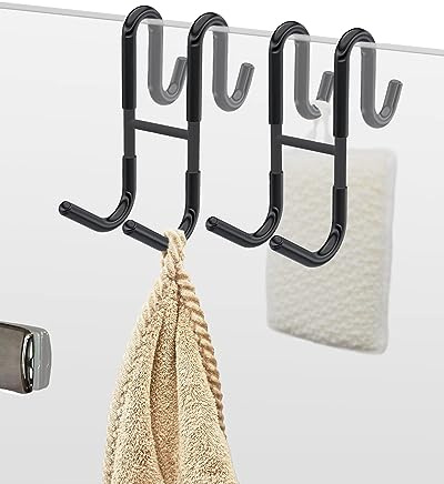 NACETURE Double Shower Door Hooks - 2 Pack Over The Door Towel Hook for Frameless Glass, Bathroom Hooks for Squeegee Rack, Robe, Organize