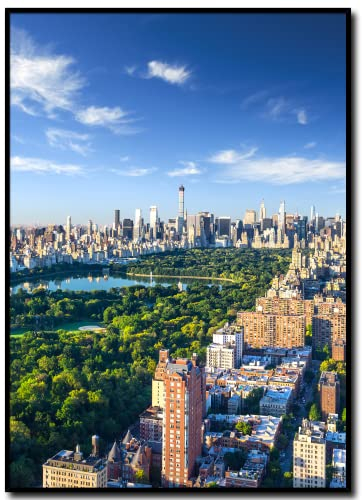 daazoo Wandbild New York Central Park | 50 x 70 cm Hochformat | Bild mit Rahmen | Einrichtung Poster Dekoration City groß Skyline | Wohnzimmer Schlafzimmer Flur