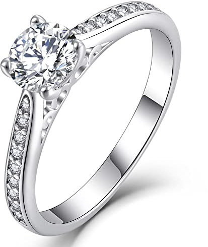 YL Verlobungsring für Sie 925 Sterling Silber Schliff 5A Runder Zirkonia Ring Solitaire Band Schmuck Geschenk für Damen(Größe 58)