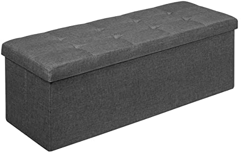 COSTWAY 80L/120L Folding Storage Ottoman, Oxford Fabric Footstool Bench Toy Box Chest with Lid, Home Living Room Hallway Bed End Stool, 160kg/300kg Weight Capacity (110 x 38 x 38cm, Dark Grey)