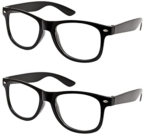 Jomnvo 2 Paris Nerdbrille mit schwarzem Rahmen, Retro-Brille, klare Gläser, Augenbrille für Kostümparty, Schwarz , Einheitsgröße