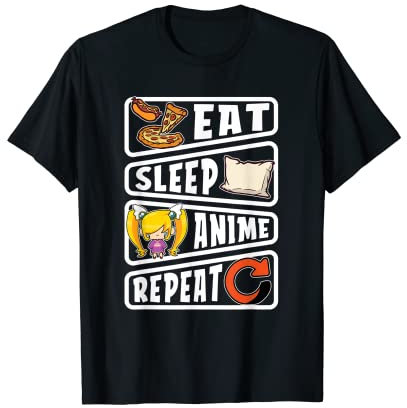 Eat Sleep Anime Repeat Manga Serie Uhr Japanischer Fan T-Shirt