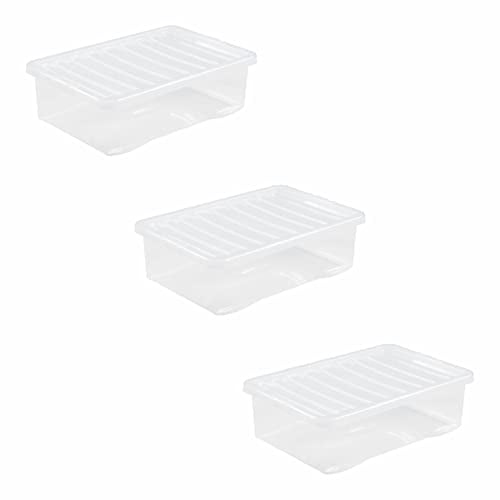 JMS we create smile (𝐒𝐞𝐭 𝐨𝐟 𝟑) Clear Plastic Transparent Storage Box with Lid | Crystal Clear Storage Container, Shoe box under bed Storage boxes (32 Litre)