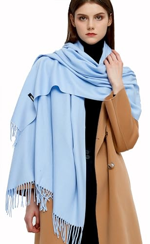 Gragengs Pashmina Schals und Wraps Schals für Damen Hochzeit Party Winter Warme Lange Solid Color,Himmelblau