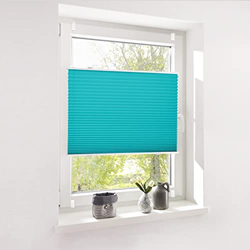 Deswell Plissee ohne Bohren Klemmfix Türkis B100 x H120cm Plisseerollo Sonnenschutz und Sichtschutz Jalousien Easyfix Plissees Lichtdurchlässig Rollo für Fenster & Tür