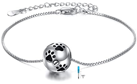 JERWLI Pfote Urn Armband für Asche Sterling Silber Hund Katze Haustier Pfote Druck Einäscherung Schmuck für Haustier Asche Tier Andenken Memorial Charm Anhänger Armband