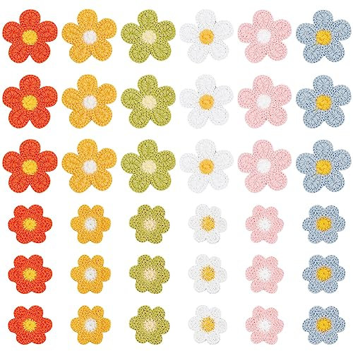 FINGERINSPIRE 60 Stück 12 Stile Gehäkelte Blumen Applikationen Zum Aufnähen Handgefertigte Häkelflicken DIY Applikationen Verzierungen Häkelapplikationen Flicken Für Kleider Kleidung Jacken Taschen