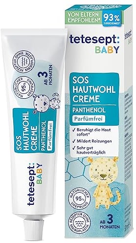 tetesept Baby SOS Hautwohl Creme – Pflegecreme beruhigt Babyhaut sofort und mildert Reizungen – Parfümfreie Hautpflege mit Panthenol für Neugeborene ab 3 Monaten – 50 ml