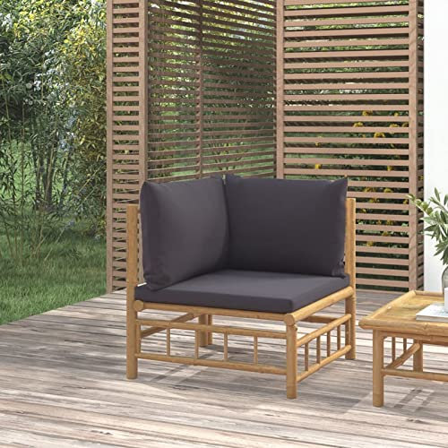 LAPOOH Garten-Ecksofa mit Dunkelgrauen Kissen, Balkon Möbel, Gartensofa, Gartenlounge, Garten Möbel, Loungemöbel Balkon, Outdoor Lounge, Sitzecke Garten, Bambus