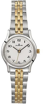 Dugena Damen-Armbanduhr Vintage, Quarzwerk, Edelstahlgehäuse, Mineralglas, Drückerfaltschließe, 3 bar, Farbe:Bicolor