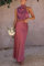 ARESU Ensemble de Jupe sans Manches en Satin de fête à Licou de Haute qualité à la Mode élégante célébrité boléro Jupe trapèze Ensemble Deux pièces pour Femme-Rose Rouge-M
