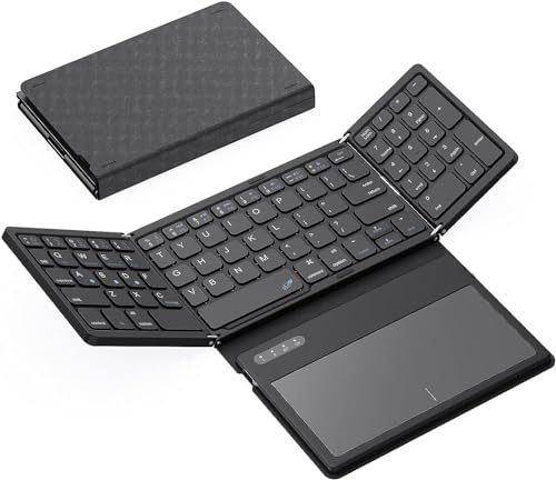 HLTOOP Foldable Keyboard with Touchpad - Portable Wireless Keyboard, Rechargeable Full Size Ultra Slim Pocket Folding Keyboard for Android Windows IOS Tablet & Laptop
