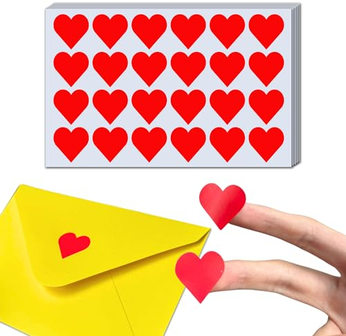600 Stück, 25mm - Aufkleber Herz Etiketten Rot Sticker