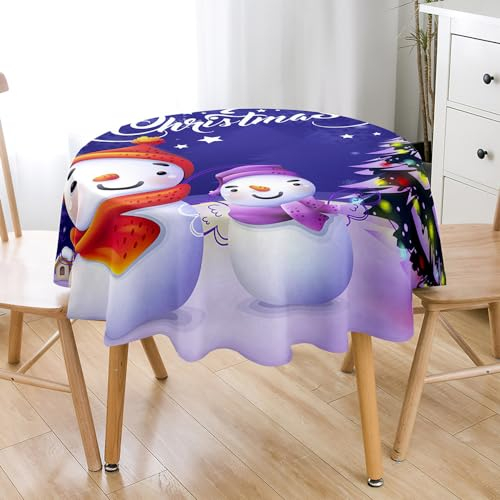 Lukery Tischdecke Abwaschbar, Weihnachts-Schneemann Tischdecke Rund Tischdecken Tischtuch Indoor, Tisch Schutz für Geburtstag Festival (100cm,Lila)
