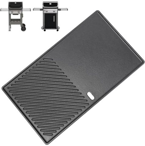 QuliMetal 7637 Piastra per griglia reversibile in ghisa per Weber Spirit E-210, Spirit 200, griglie GS4 Spirit II serie 200 (Manopola di controllo anteriore) - Piastra per griglia da 44,5 cm, ricambio