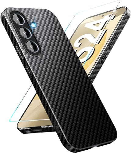 für Samsung S24 Hülle Carbon [mit S24 Schutzfolie] Ultra dünn Hybrid PC Handyhülle S24 Slim Case für Samsung Galaxy S24 5G Schutzhülle Cover Stoßfest 360 Grad Hüllen (Schwarz)