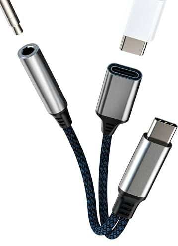 USB-C to 3.5mm Headphone Charging Adapter (2in1)for Apple iPhone15 Pro Max Plus for iPad Air Mini Aux Cord Dongle DAC Type C Audio Charger Jack Splitter Cable Compatible for Samsung Galaxy S23 Note 20