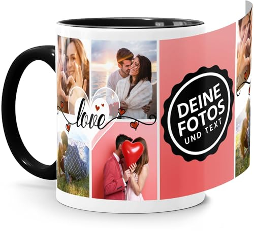SpecialMe® Tasse mit Foto-Collage Liebe Love personalisiert mit bis zu 9 Bildern Fotogeschenk selbst gestalten weiß-innen-schwarz standard
