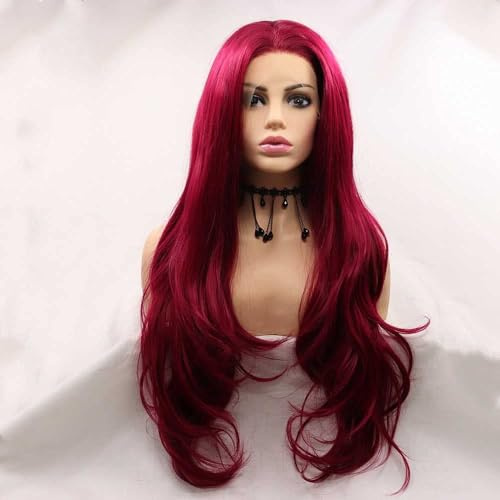 Xiweiya Dark Red Synthetic Lace Front Wig for Women - Long Wavy Burgundy Heat Resistant Fiber Hair for Cosplay