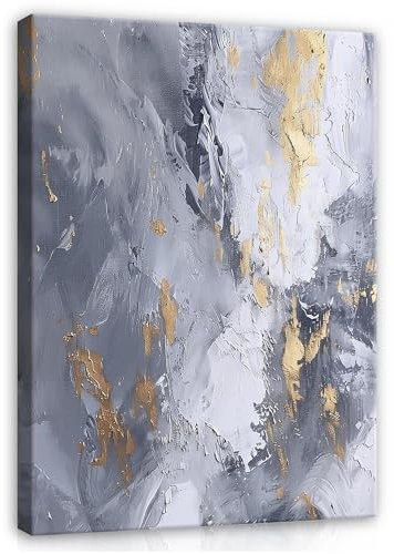 WallArena - Leinwand Bilder - Abstrakt - 80x120 cm Leinwandbilder - Bild auf leinwand - Wandbild XXL groß Wandbilder für Wohnzimmer Schlafzimmer Wohnzimmerbilder Modern kunstdruck - Grau Gold Aquarell