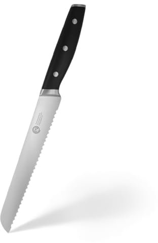 MasterChef Cuchillo Pan Profesional, Acero Inoxidable con Alto Contenido en Carbono con Cabezales y Asas de Triple Remache, Espiga Llena, Hoja Dentada, Longitud 20cm