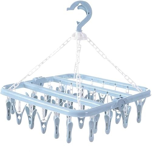 Retoo Tendedero plegable con 32 clips, gancho giratorio, resistente al viento, percha para calcetines, ropa interior, percha para ropa, ahorra espacio, color gris claro