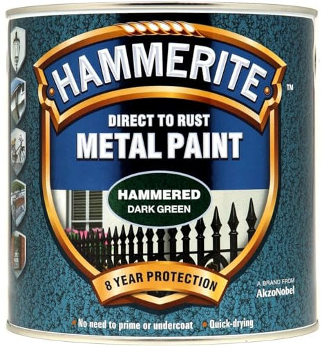 AMK® Hammerite Metal Paint Hammered Dark Green 2.5L Direct To Rust Quick Drying No Primer Or Undercoat Needed Single Coat