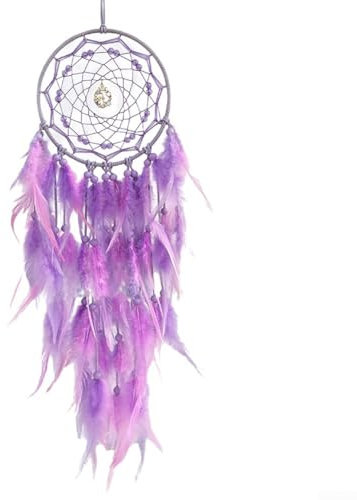 ZAMETTER Feder für Traumfänger, Ornamente für Kristallstein, Baum des Lebens, handgewebt, für Traumfänger, Windspiel, Raumdekoration (lila)